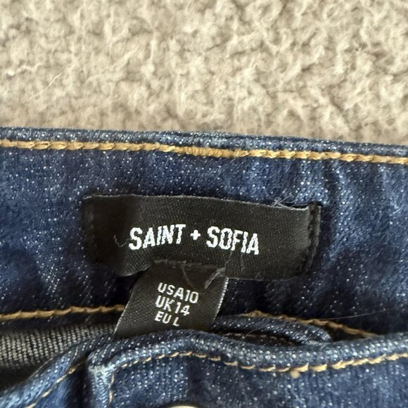 Saint + Sofia Jeans Blue Flare Front Pocket Stretch Denim Pants - Picture 3 of 11